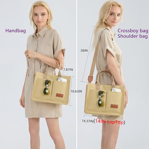 ZHMO Canvas Tote Bag for Women,Women's Bags Crossbody Bags Work Laptop Tote Bag Large Handbags Purse for Travel Nurse Teacher - color: Canvs Cute Khaki With Compartments