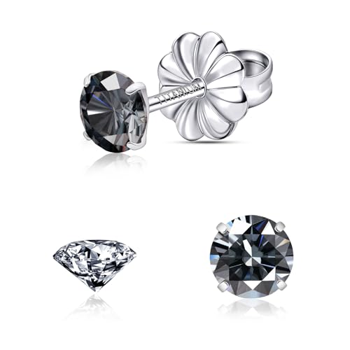 Moissanite Stud Earrings, G23 Hypoallergenic Titanium Stud Earrings for Women Men, Round Cut D Color VVS1 Clarity 18K White Gold Palted Multicolor Moissanite Jewelry, 0.6CT-3.0CT - color: Grey, size: (0.3ct*2)-4mm-0.6 Carat