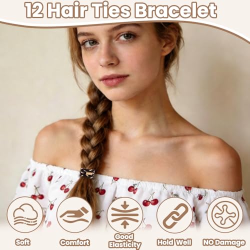 DIYDEC 12pcs Hair Ties Bracelet for Women Boho Braided Hair Ties No Damage Elastic Hair Bracelet Band for Girls Soft Thick Thin Long Curly Hair Accessories (Silvery) - color: Silvery