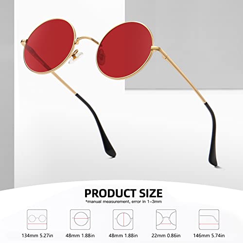 MEETSUN Small Round Polarized Sunglasses for Men Women Metal Retro Hippie Circle Sun Glasses Driving Festival Cosplay UV400 - color: Black / Grey + Gold / Red