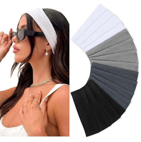 Huachi Headbands for Women Non Slip 16 Pack Elastic Sports Hair Bands for Women, Soft Cotton Cloth Headband for Workout Yoga Fashion Hair Accessories, Black White Gray Trendy Head Bands - color: FASHION NEEDED