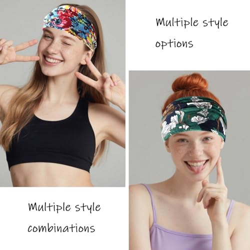 6 Pack Boho Style Women's Headbands, Non slip Fashion Wide Elastic hairband, Daily Sports Yoga Workout Women's Hair Bands,Floral Print-Yellow Green Color - color: Type 4