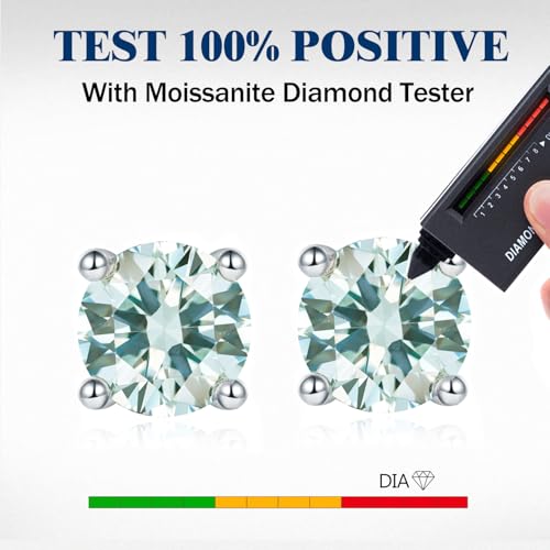 YODEWA 1/2/3ct Moissanite Stud Earrings for Women 925 Sterling Silver Hypoallergenic Butterfly Back 1 Pair DEF Color Lab Created Brilliant Round Moissanite Earrings - color: Round Light Blue, size: 1CTW(0.5CT*2-5.0mm)