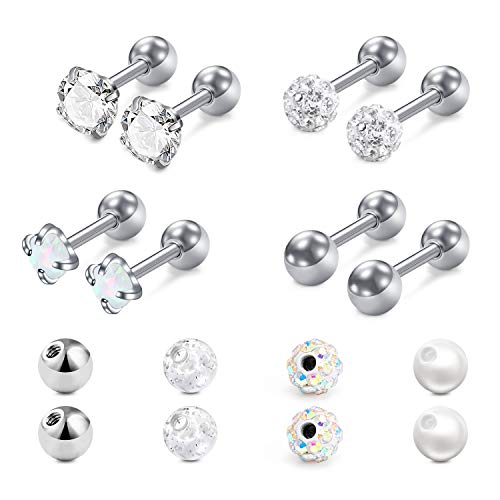 Mayhoop 16g Cartilage Earrings - Men Women Surgical Stainless Steel Tragus Piercing Jewelry Stud Hoop Forward Helix Rook Daith Conch Earrings - style: White