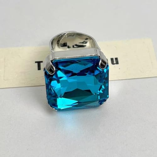 Square Large Rhinestone Exaggerated Statement Ring for Women Sparkling Thick Chunky Geometric Big Crystal Stone Finger Knuckle Band Rings Open Adjustable Wedding Brides Cocktail Prom Party Jewelry - color: Blue