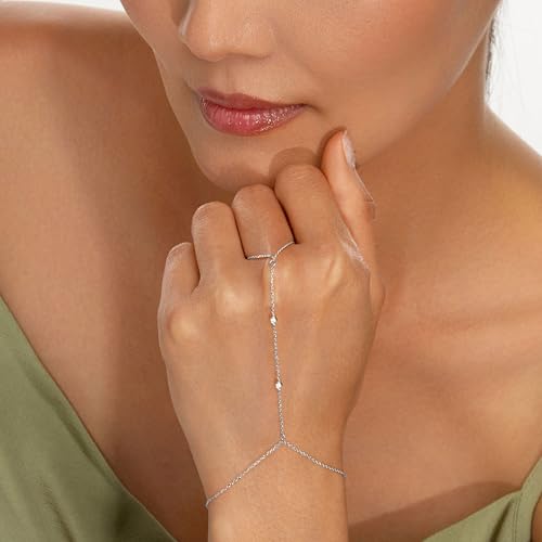Gokeey Dainty Gold Ring Hand Chain Cubic Zirconia Bracelet Trendy 14K Gold Plated Hand Chains Bracelet for Women Simple Body Jewelry Set Trendy Birthday Gift - color: Silver