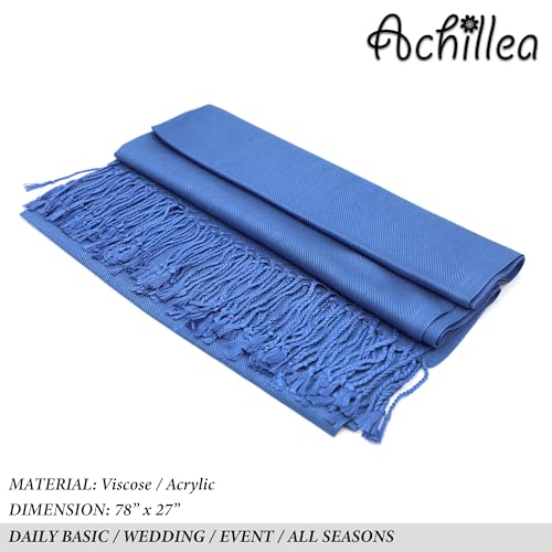 Achillea Lightweight Pashmina Scarf for Women – Soft Silky Shawl Wrap for Evening Dresses, Bridesmaids & Everyday Wear - color: Denim Blue