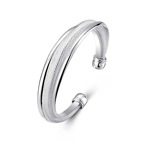 925 Sterling Silver Bracelets Open Adjustable Bangle Bracelet Teardrop Water Drop Cuff Bangles for Women - color: Pattern 4
