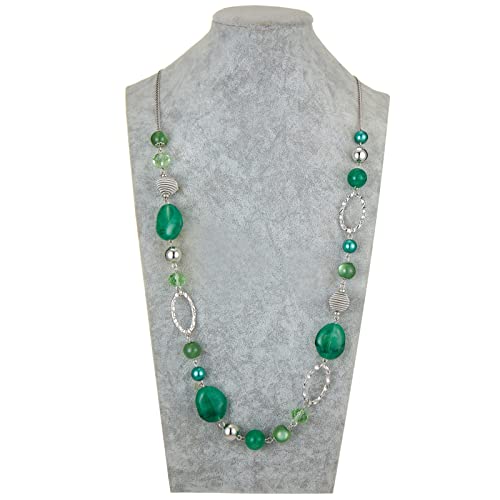 BULINLIN Beaded Long Necklace for Women Silver Sweater Chain Necklace with Crystal Resin Beads, Fashion Jewelry Necklace - color: Jade green