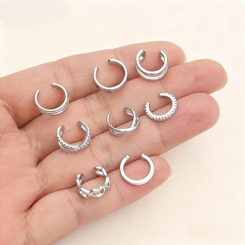 16Pcs Ear Cuff Earrings for Women Non Piercing Gold Silver Plated Ear Cuffs Non Pierced Clip on Cartilage Earring CZ Heart Flower Ears Wrap Fake Earrings Jewelry Set Lightweight Adjustable - color: Silver