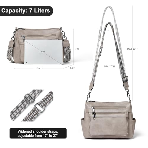 Bluome Crossbody Purses for Women, Medium Large Faux Leather Crossbody Bags Lightweight Sling Bag Shoulder Handbags - color: Light Grey, size: Medium 7L