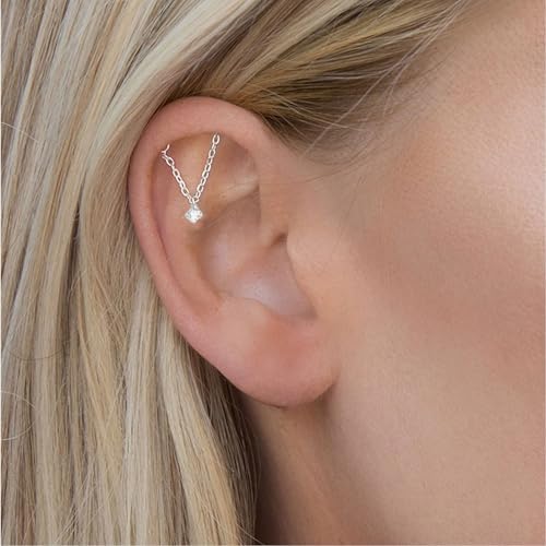 Hidden Helix Earrings Dangle Rhinestone Helix Earrings Threadless Flat Back Earrings Hypoallergenic Cartilage Earring Hidden Helix Piercing Jewelry - color: silver