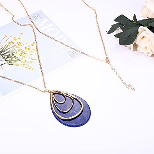 MOLOCH Long Necklace For Women Geometry Teardrop Acrylic Circle Pendant Necklace Statement Boho Acetate Resin Necklace Minimalist Gift - color: royal blue