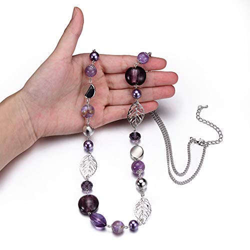 PEARL&CLUB Long Beaded Necklaces For Women - Sweater Chain Fashion Jewelry Necklace Gifts For Women - color: 24-Purple
