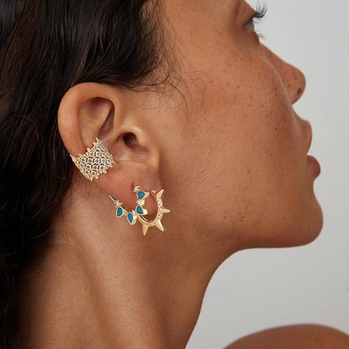 FETTERO Ear Cuff Earrings for Women Non Piercing 14K Gold Plated Ear Cuffs for Non Pierced Ears Clip on Cartilage Earring Ligthweight Fake Earrings | Single - style: Tur-Micro Pave