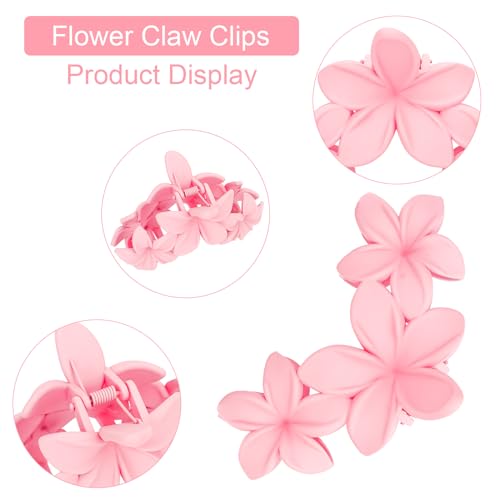 ANBALA Flower Claw Hawaiian Hair Clip, 4PCS Large Plumeria Hair Clips for Women, Non-Slip Strong Hold Clips for Thick Hair, Beach Hair Accessories (Pink, Gradient White, Dark Pink) - color: D-4pcs large colorful flower-Pink