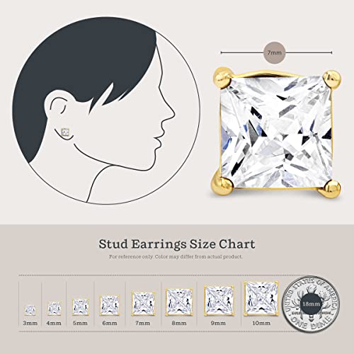 KEZEF Sterling Silver Stud Earrings for Women & Men - 4-Prong Setting Cubic Zirconia Earrings Studs - Premium CZ S925 Hypoallergenic - Available in 14K White and Yellow Gold, Rose Gold - 3mm to 9mm - color: 14K Yellow Gold, size: 7mm - Noticeable