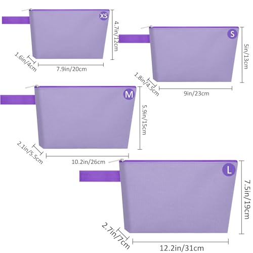 10 Pieces Cotton Canvas Makeup Bag with Bottom and Strap, Multi-Purpose Cosmetic Bag with Zipper Travel Toiletry Pouch, Blank DIY Craft Bag (Purple, L) - color: Purple, size: L