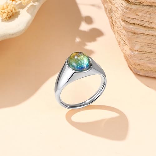 YeGieonr Mood Ring for Women, Non-Tarnish Gold Plated Stainless Steel Color Changing Ring, Dainty Stackable Rings for Women, Emotional Mood Sensing Jewelry Gift - color: silver