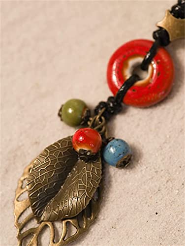 Pingyongchang H&Z Bohemian Colorful Ceramic Beads Lariat Necklace, Hippie Moon Stars Ceramic Tassel Beaded Jewelry Gifts for Women - color: red