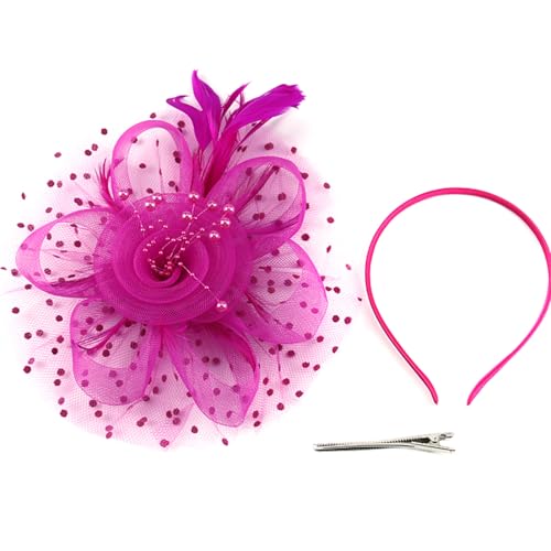 Fascinators Hat Pearl Earrings Necklace Bracelets Gloves 1920s Headband Hair Clips Women Flower Mesh Feather Headpiece Headwear Halloween Carnival Cocktail Wedding Tea Party Accessories Rose - color: Rose