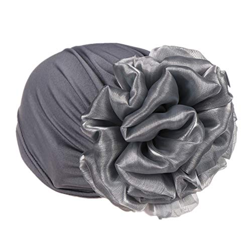 Women Big Flower Turban Hat Head wrap Headwear Cancer Chemo Beanie Cap Hair Loss Cover - color: Gray