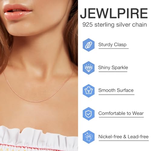 Jewlpire 18k Gold Plated 925 Sterling Silver Chain Necklace for Women, 1mm Cable Chain Necklace Sturdy & Shiny Women's Chain Necklaces 14 16 17 18 20 22 24 Inch - color: 18K Rose Gold Plated, size: 16 Inch