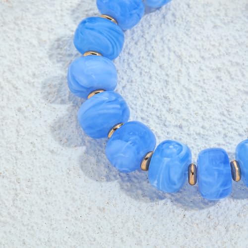 Chunky Beaded Bracelets for Women Boho Multicolor Acrylic Resin Beads Bracelet Adjustable Statement Bracelet Summer Beaded Jewelry - color: Beads bracelet-light blue