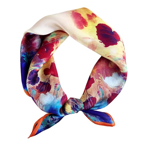 Women's Small 21 inch 100% Silk Scarf Bandana for Head Neck Hair | 100% Mulberry Silk Lightweight Designs Gift-Ready Packaging For Hair Fashion 21"x21" Printed - color: 101multicolor