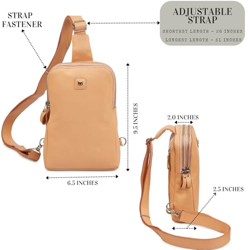 Leather Sling Bag for Women Genuine Crossbody Purse Small Trendy Cross Over Chest with Phone and Credit Card Slots (Peach Nappa) - color: Peach Nappa