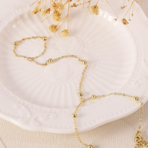 BAYLAY Hand Chain Bracelet, 14K Gold Plated Ring Bracelet Hand Chain Dainty Gold Bracelet for Women Trendy Finger Ring Slave Bracelets Hand Jewelry for Women Summer Beach Boho Gifts Trendy Stuff - color: Beads