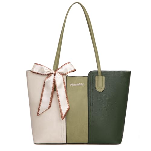 Montana West Tote Bags for Women Top Handle Satchel Purses - color: Beige With Green
