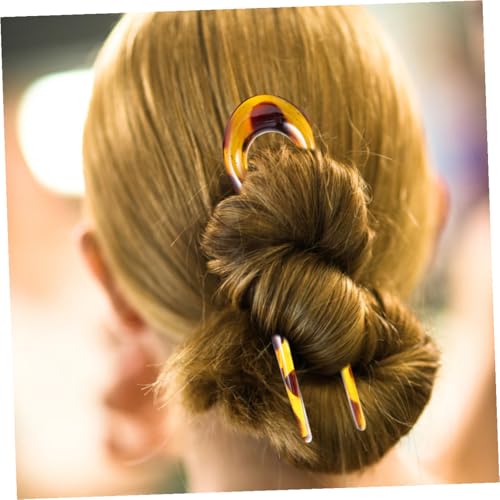 Artibetter 3pcs U Shape Hair Forks Vintage Resin Hairpins Leopard Print Double Prong Hair Clips for Women Bridal Updo