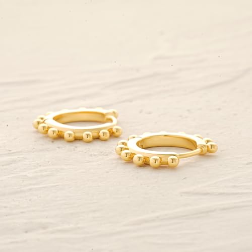MYEARS Women Earrings Gold Huggie Hoop 14K Small Simple Hypoallergenic Everyday Jewelry - style: Bead Thirteen