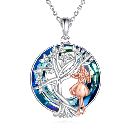 YFN Tree of Life Necklace Sterling Silver Crystal Jewelry Graduation Birthday Gifts for Women - color: Violin