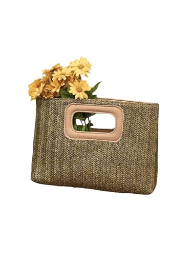 OYOANGLE Women's Braided Straw Clutch Boho Woven Purse Top Handle Square Bag Vacation Handbags - color: Green
