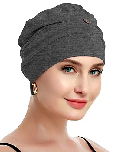 osvyo Cotton Chemo Turbans for Women Cancer Hairloss hat - Cotton Lightweight Headwear Sealed Packaging - color: Cotton Dark Flecking Gray