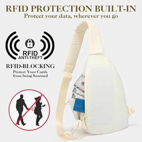 Sling Bag for Women, Anti-Theft RFID Nylon Crossbody Purse with Adjustable Strap for Travel & Shopping - color: White