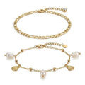 Dainty Gold Shell Pearl Ankle Bracelets for Women, Trendy Anklet Stack Charm Bracelet Adjustable Chain Summer Ocean Beach Accessories Fashion Jewelry Gift - color: Figaro Chain