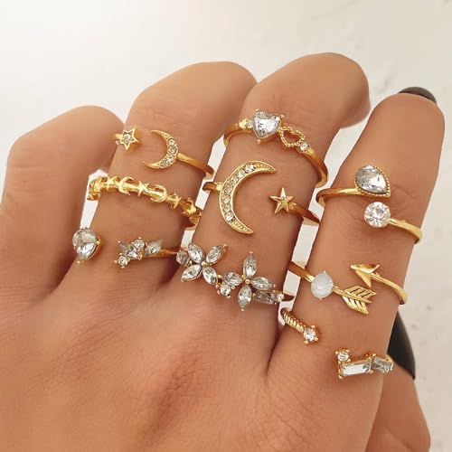 FUTIMELY Boho Retro Stackable Rings Sets for Women Knuckle Joint Finger Knuckle Nail Ring Sets Moon Stars Stack Preppy Statement Rings Cute Trendy Stuff Jewelry - style: B-2