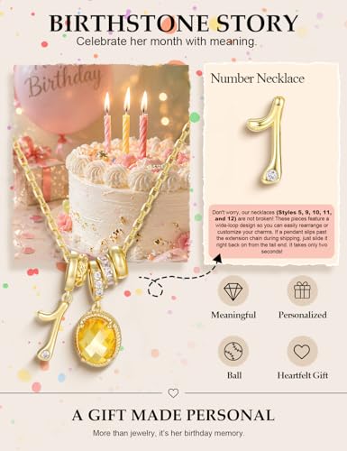 Freekiss Gold Pendant Necklace for Women, Dainty Diamond Necklaces for Women Simple 14K Gold Plated Paperclip Choker Necklaces Cute Minimalist Open Oval Necklaces Gold Jewelry for Women Gifts - color: Gold, style: Number 11 - Citrine Yellow Oval