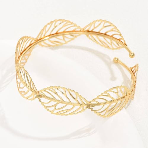 Gold Hollow Leaves Upper Arm Bracelet Punk Adjustable Upper Arm Cuff Tree Leaf Armlet Bangle Bracelet Armband Jewelry for Women