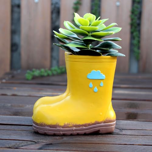 Yellow Rain Boot Flower Pot Garden Planter Succulent Planter Resin Cute Boots Planter Pot Decorative Succulent Planter Pot with Drainage Hole Boots Flower Vase Gift - color: Design-2