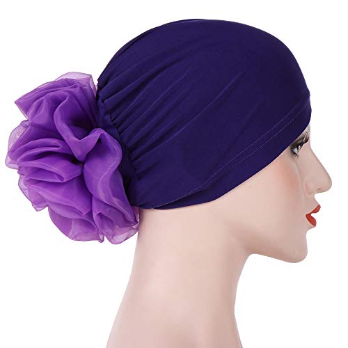 Women Big Flower Turban Hat Head wrap Headwear Cancer Chemo Beanie Cap Hair Loss Cover - color: Purple