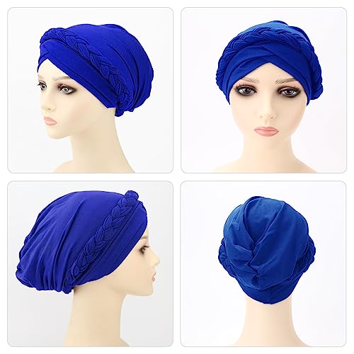 DRESHOW Turban Pre-Tied Twisted Hat Thread African Head Wraps for Black Women Chemo Cancer Cap Braid Hair Cover - color: 1 Pc Twisted Braid: Royal Blue
