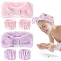 Dorbetar 6Pack Headband and Wristband Set for Washing Face, Spa Skincare Makeup Headband, Soft Puffy Hair Band Bow Tie, for Women and Teen Girl Trendy Stuff Gifts - color: Pink+purple