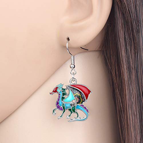 Enamel Alloy Dinosaur Fantasy Dragon Earrings Drop Dangle Unique Animal Jewelry For Women Dragons Gifts - color: Multicolor