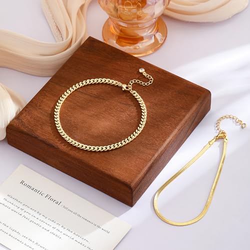 VIROMY Gold Ankle Bracelets for Women - Layered Anklets for Women Waterproof Beach Jewelry Gifts - color: Anklet F-Gold