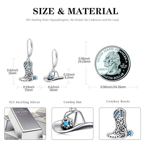 Western Earrings for Women 925 Sterling Silver Turquoise Western Country Dangle Drop Earrings Country Jewelry Gifts for Cowgirl Cowboy - style: Cowboy Boot-D