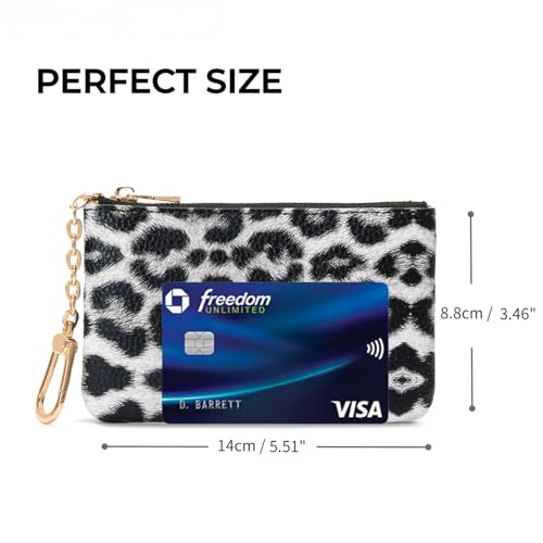 Leopard Print Coin Purse with Keychain - PU Leather Small Coin Pouch Key Pouch Small Card Holder Keychain Wallet Change Purse for Women and Men (Snow Leopard) - color: Z - Snow Leopard